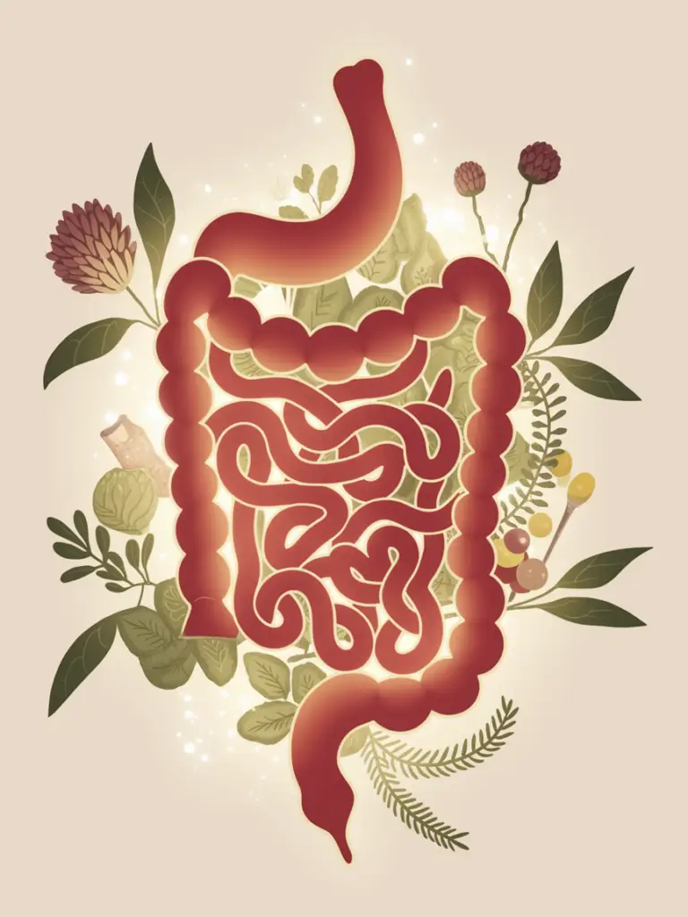 illustration of a healthy gut surrounded by foliage