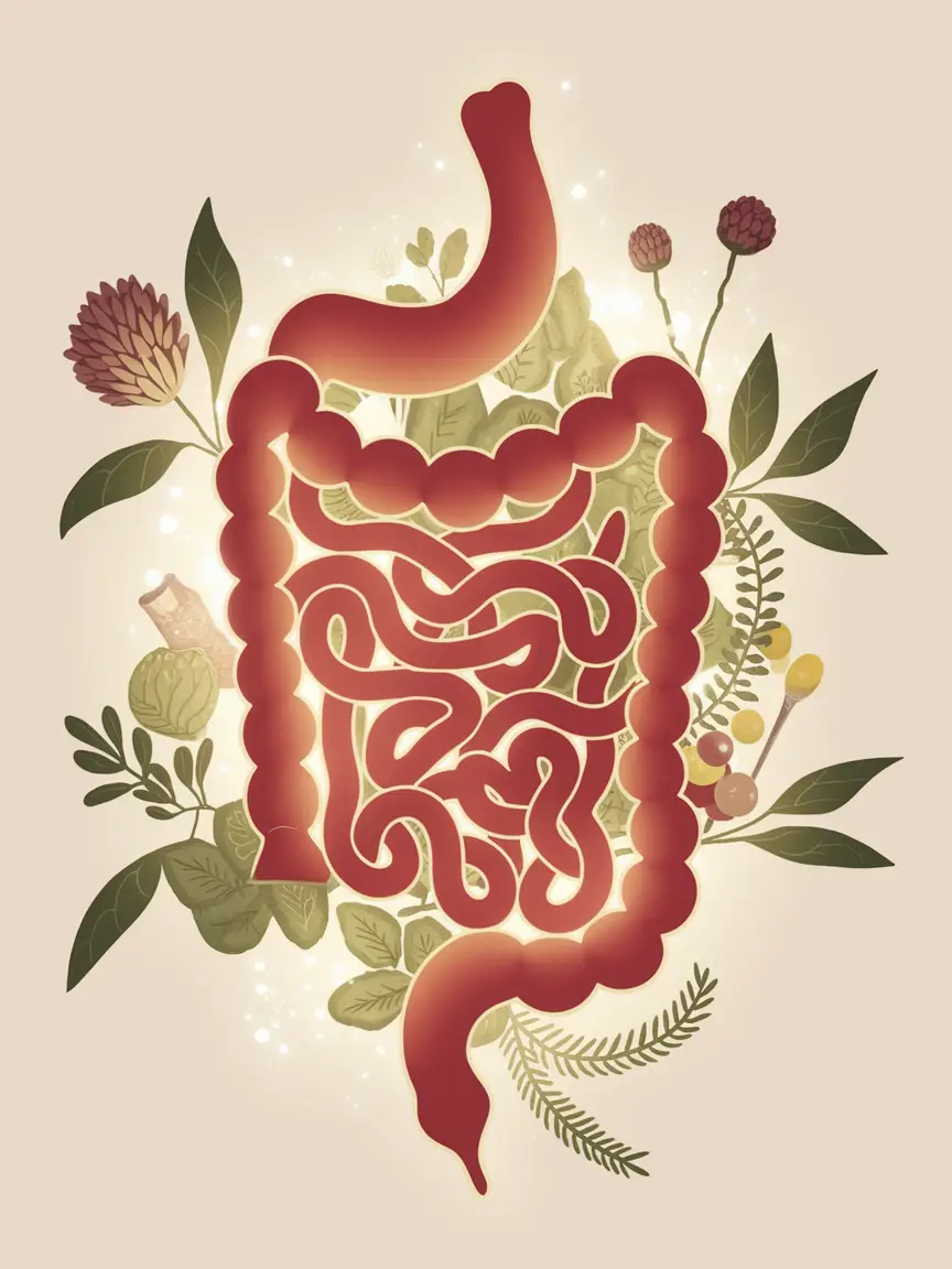 illustration of a healthy gut surrounded by foliage